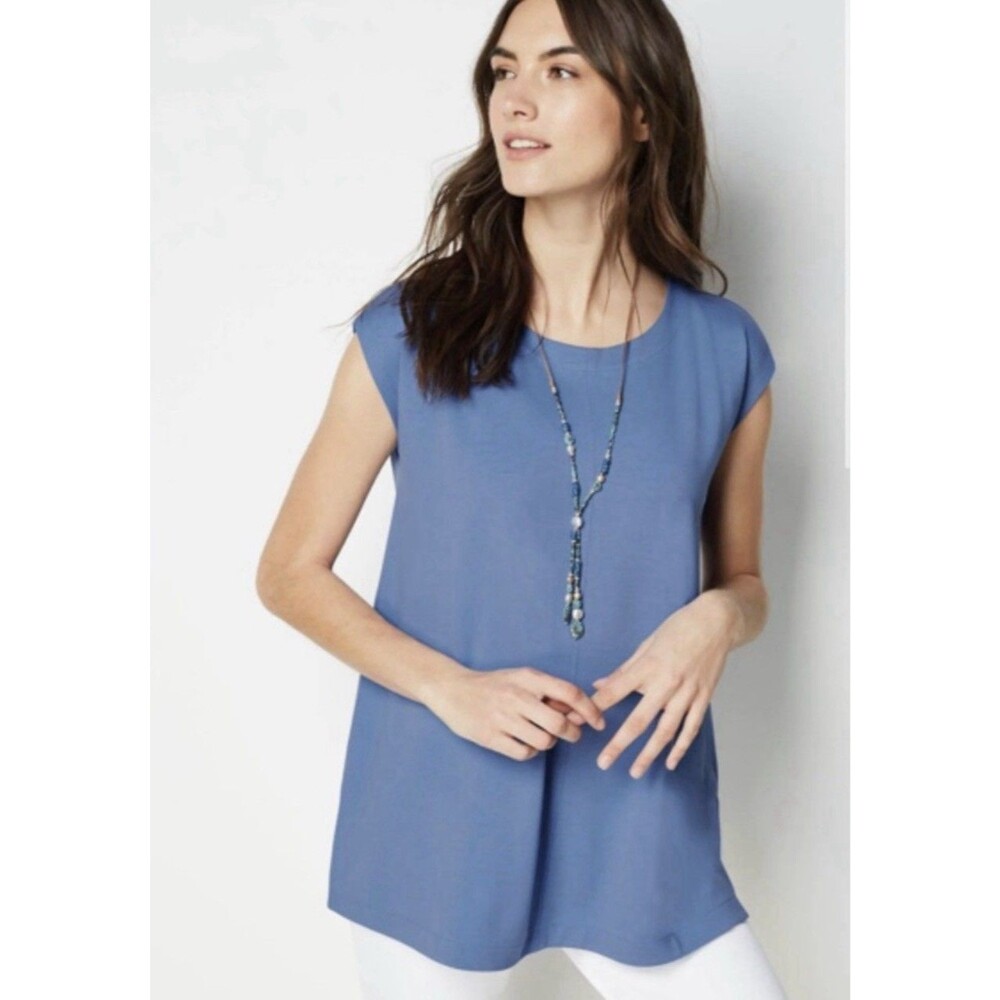 J. JILL Wearever Double Face Jersey Center‎ Seam Tunic Top Hyacinth Blue Medium